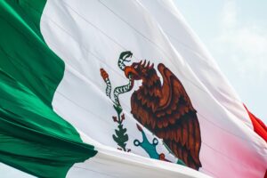 A close-up of the Mexican flag
