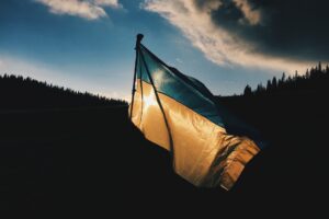 Ukraine Flag with sun shining through