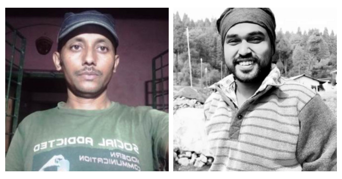 A collage of two photos representing Indian human rights defenders Pranab Roy and Arkadeep Goswami.