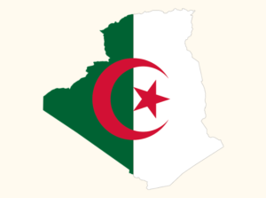 The flag of Algeria in the shape of the country.