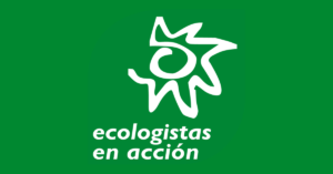 The logo of "Ecologistas en Acción", a confederation of ecologist groups in Spain, on a green background.