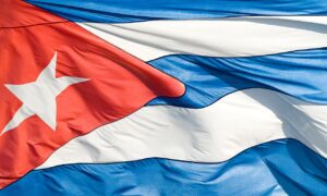 Close up of the flag of Cuba flying in the wind.