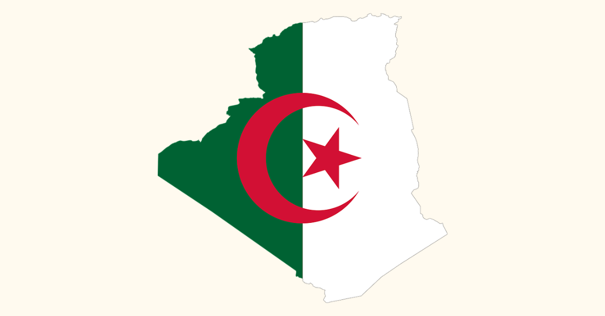 The flag of Algeria in the shape of the country.