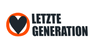 Logo of climate activism group 'Letzte Generation', featuring a black heart enclosed in an orange circle to the left of the text 'LETZTE GENERATION' written in bold, uppercase black letters.