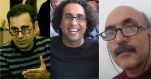 Collage of portraits of Iranian human rights defenders Mohammad Habibi, Jafar Ebrahimi and Rasoul Bodaghi.