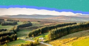 An aerial view of the Greencastle People's Office, a key gathering place for Save Our Sperrins and its supporters, in Country Tyrone, Northern Ireland. Photo courtesy of Save Our Sperrins. Credit: Gordon Dunn, 2019.